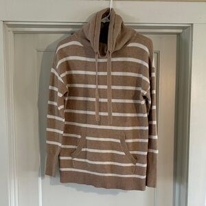 LOFT Tan and White Striped Cowl Neck Sweater